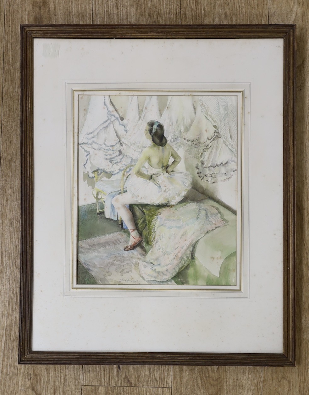 Erlund (Eleanor) Hudson (b.1912), watercolour, Ballerina in a dressing room, signed in pencil, 38 x 32cm